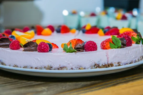 Delicious Sweet Dessert Different Fresh Fruit Closeup — Stock Photo, Image