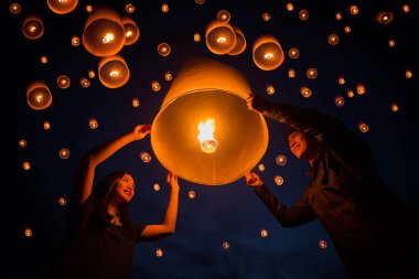 people floating lamp in Yeepeng festival clipart