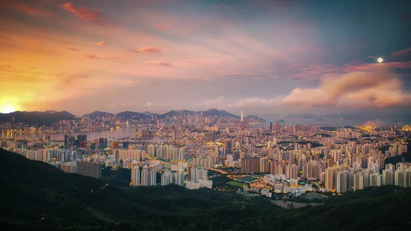 Alba (giorno a notte) Hong kong e Kowloo — Foto Stock