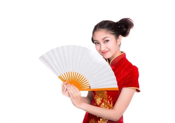 Menina asiática bonita com vestido tradicional chinês Cheongsam — Fotografia de Stock