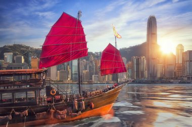 Vintage yelken tekne fron victoria bağlantı noktasına Hongkong liman