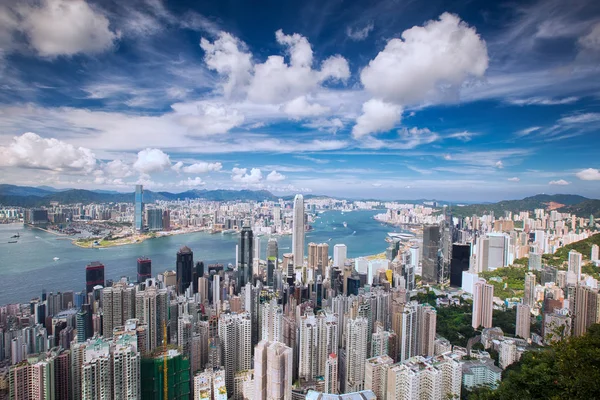 Hong Kong şehir, deniz, kowloon city ve Hongkong Limanı Üstten Görünüm — Stok fotoğraf