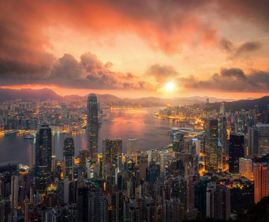 Hongkong city scape ile güneş ve ışık Binası