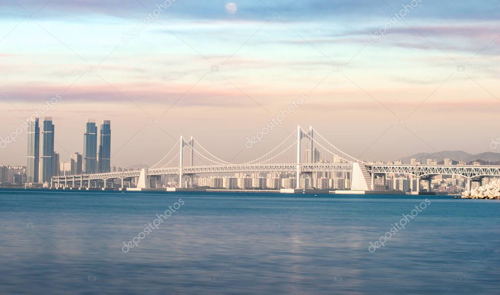 Bridge in Busan city with sunset and sweet sky, Busan, South Korea