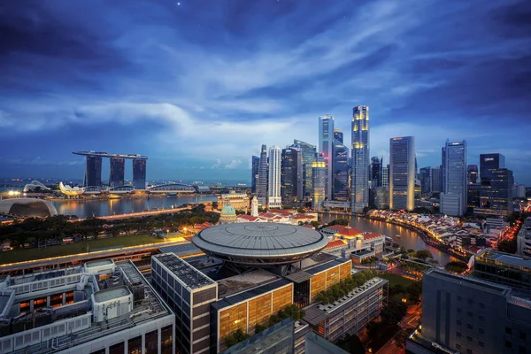 Sityscape Singapur Město Noční Době Hlavní Silnici Obchodní Centrum Singapur — Stock fotografie