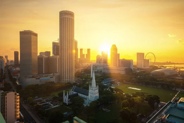 Skyline Van Singapore Stad Ochtend Zonsopgang Tijd — Stockfoto