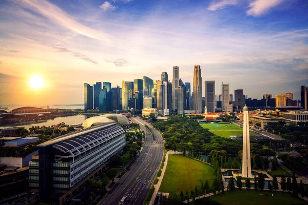 Stadtbild Von Singapore Stadt Und Geschäftszentrum Morgen Sonnenaufgang — Stockfoto