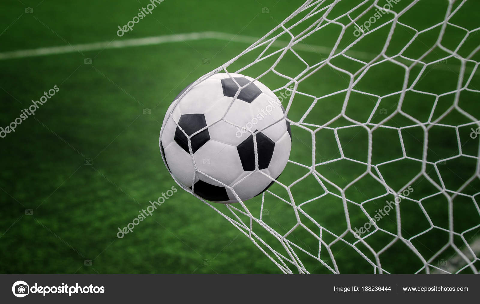 Soccer Ball On Goal With Net And Green Background Stock Photo Image By C Anekoho