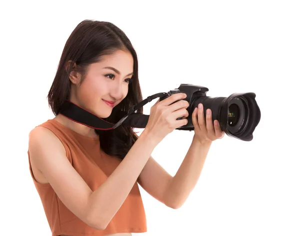 Asian lady with DSLR camera — Stock Photo, Image