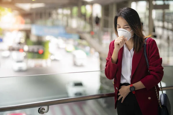 Asian Girl Use Protection Mask Prevent Corona Viruus Covic Bangkok — Stock Photo, Image