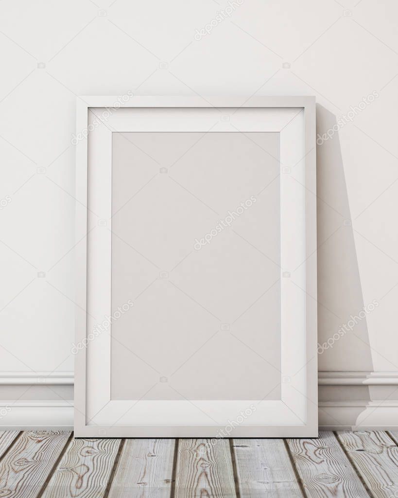 mock up poster frame in hipster interior background, 3D render, 3D illustration