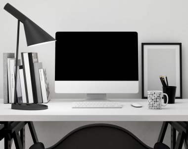 modern bilgisayar şablonu, çalışma alanı arka plan, sahte 3D çizimi