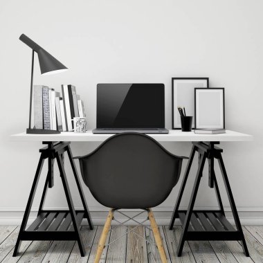 modern bilgisayar şablonu, çalışma alanı arka plan, sahte 3D çizimi