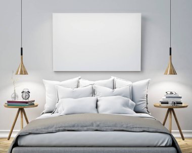 Yatak Odası, 3d resimde arka duvarına boş poster kadar alay