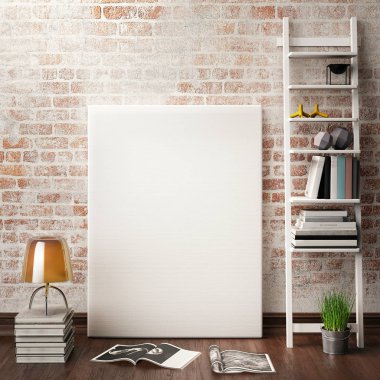 poster çerçevesi hipster iç arka plan, İskandinav tarzı, 3d render kadar alay