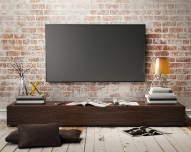 tv ekranı vintage yenilikçi çatı iç arka plan ile alay