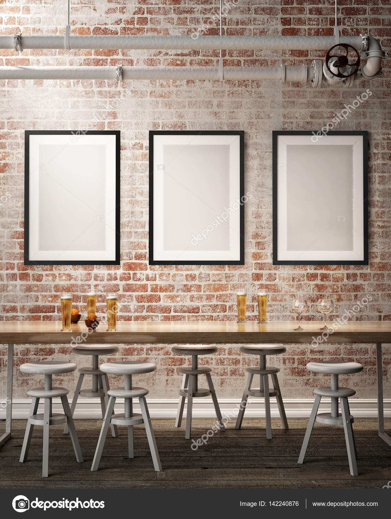 Mock Up Poster Mit Vintage Hipster Cafe Restaurant Innen