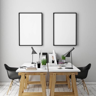 poster çerçeve şablonu, çalışma alanı arka plan, sahte 3D çizimi