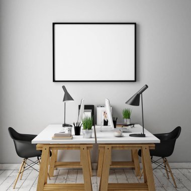 poster çerçeve şablonu, çalışma alanı arka plan, sahte 3D çizimi