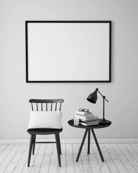 Mock up poster frame in hipster interior background, scandinavian style — Stock Photo, Image