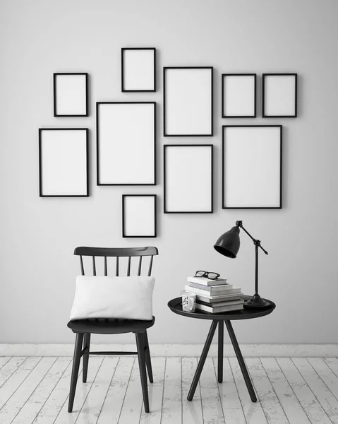 Mock up posterframe op hipster interieur achtergrond, Scandinavische stijl — Stockfoto