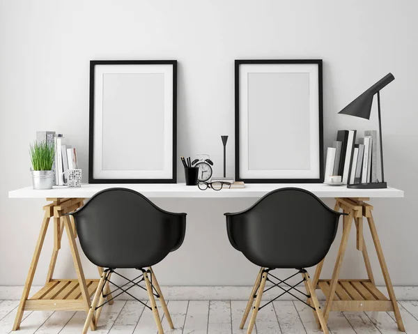 3D illustratie van poster frames sjabloon, werkruimte mock up, achtergrond — Stockfoto