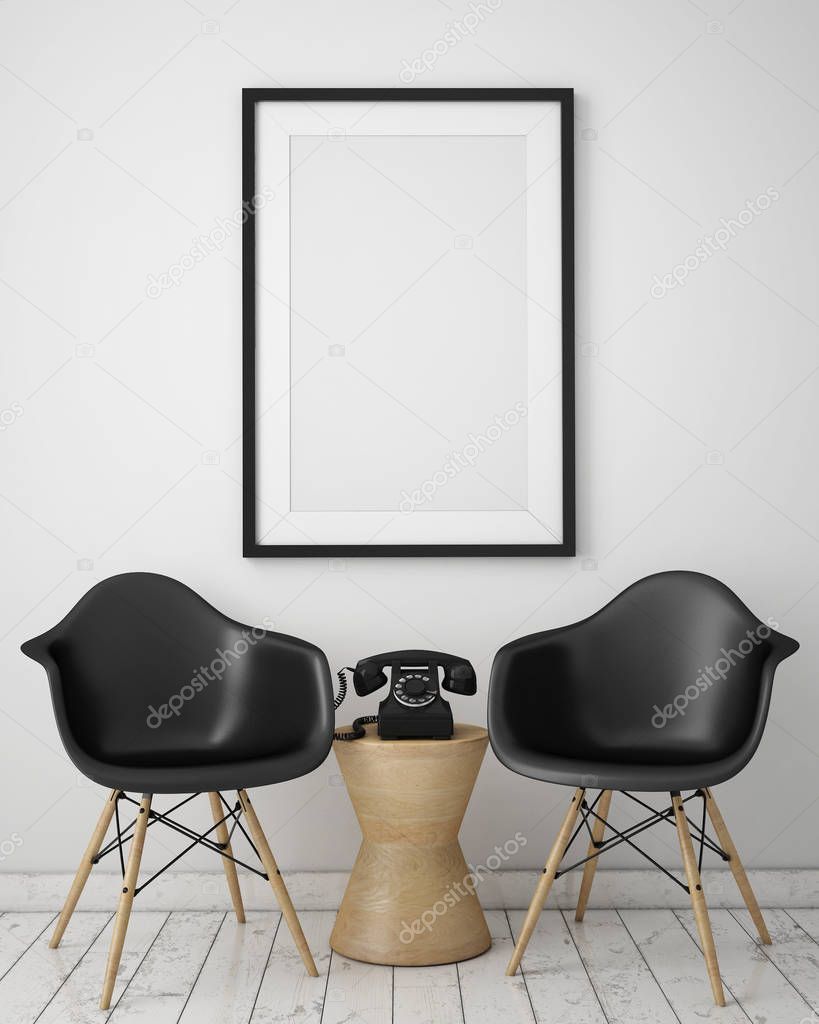 mock up poster frame in hipster interior background, scandinavian style