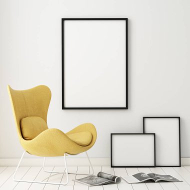 poster çerçevesi içinde yenilikçi iç geçmiş, 3d render kadar alay