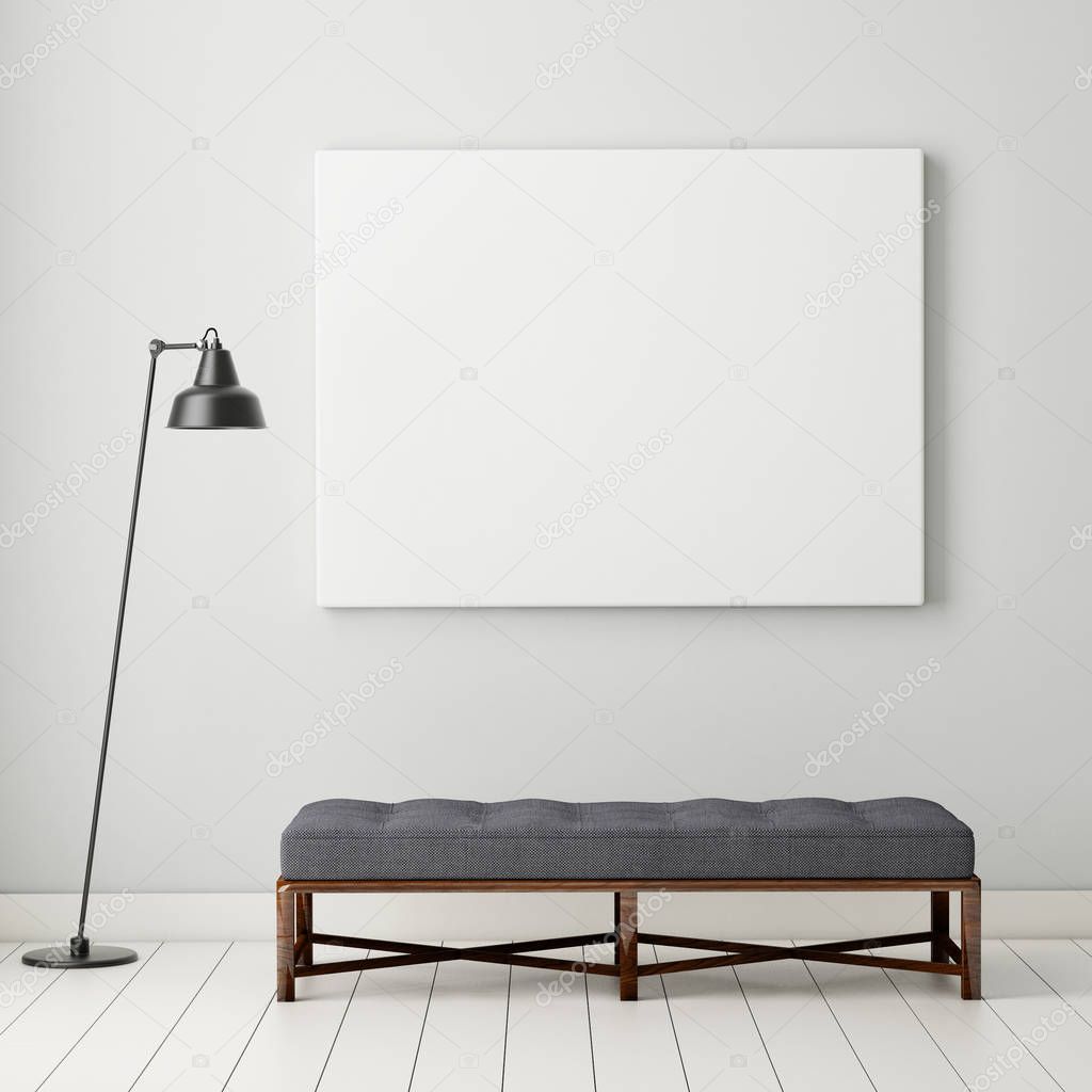 mock up poster frame in hipster interior background, 3D render