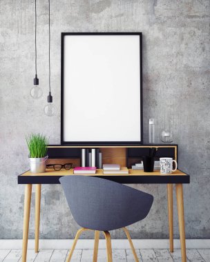 poster çerçeve şablonu, çalışma alanı arka plan, sahte 3D çizimi
