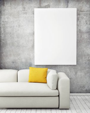 poster çerçevesi içinde yenilikçi iç geçmiş, 3d render kadar alay