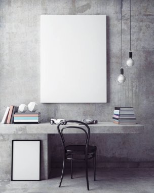 poster çerçeveleri hipster iç arka planda, 3d render kadar alay