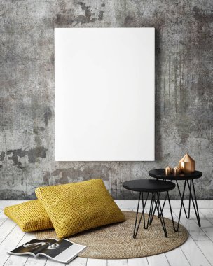 poster çerçevesi içinde yenilikçi iç geçmiş, 3d render kadar alay