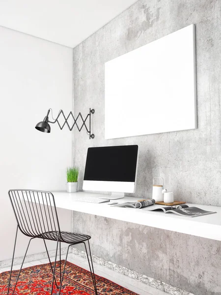 Mock up Posterrahmen im Hipster Interieur Hintergrund, 3d Render — Stockfoto