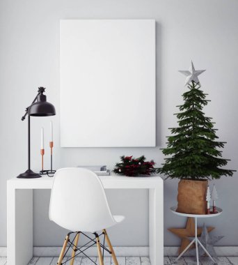 poster çerçevesi hipster iç arka plan, christamas dekorasyon, 3d çizim kadar alay
