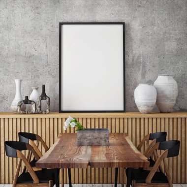 poster çerçevesi hipster iç arka plan, İskandinav tarzı, 3d render kadar alay