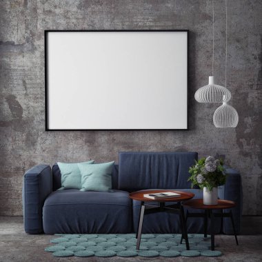 poster çerçevesi hipster iç arka plan, İskandinav tarzı, 3d render kadar alay