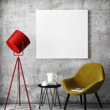 poster çerçevesi hipster iç arka plan, İskandinav tarzı, 3d render kadar alay