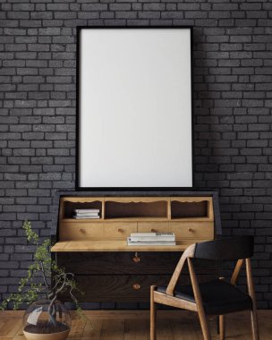 poster çerçeve şablonu, çalışma alanı arka plan, sahte 3D çizimi