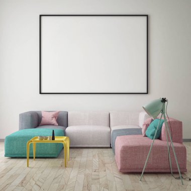 poster çerçevesi hipster iç arka plan, İskandinav tarzı, 3d render kadar alay