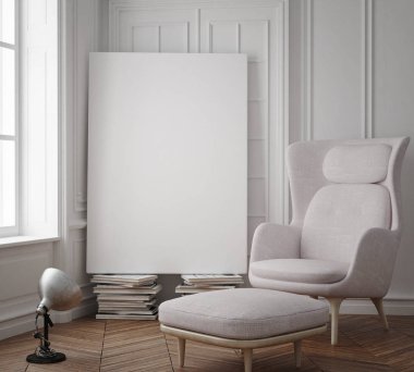 poster çerçevesi hipster iç arka plan, İskandinav tarzı, 3d render kadar alay