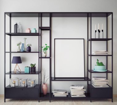 poster çerçevesi hipster iç arka plan, İskandinav tarzı, 3d render kadar alay