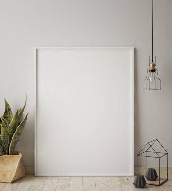 poster çerçevesi hipster iç arka plan, İskandinav tarzı, 3d render kadar alay