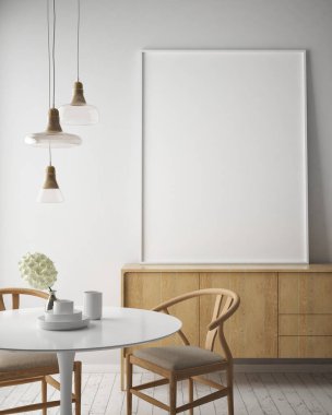 poster çerçevesi hipster iç arka plan, İskandinav tarzı, 3d render kadar alay