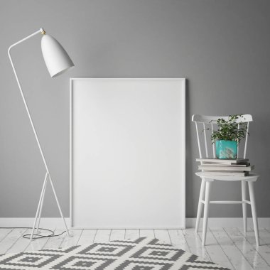 poster çerçevesi hipster iç arka plan, İskandinav tarzı, 3d render kadar alay
