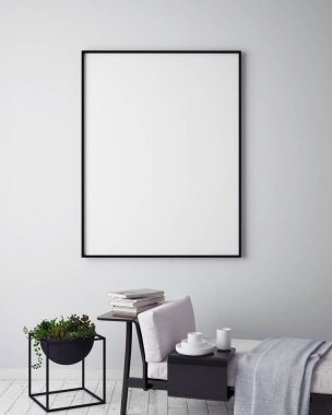 poster çerçevesi hipster iç arka plan, İskandinav tarzı, 3d render kadar alay