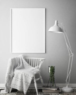 poster çerçevesi hipster iç arka plan, İskandinav tarzı, 3d render kadar alay