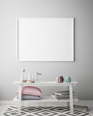 poster çerçevesi hipster iç arka plan, İskandinav tarzı, 3d render kadar alay