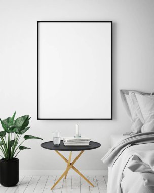 poster çerçevesi hipster iç arka plan, İskandinav tarzı, 3d render kadar alay