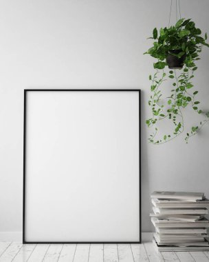 poster çerçevesi hipster iç arka plan, İskandinav tarzı, 3d render kadar alay